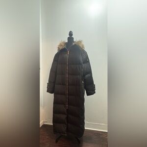 Calvin Klein Black Puffer Coat with Fur Trim
